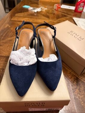 Donald J. Pliner Navy Suede Pointed Toe Slingback